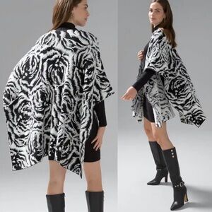 WHBM Black & White Rose Fur Poncho Wrap